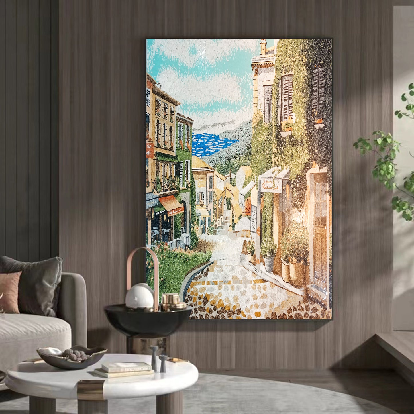 A Mosaic Art Scenic Alleyway Glass materials Custom made size AJ33