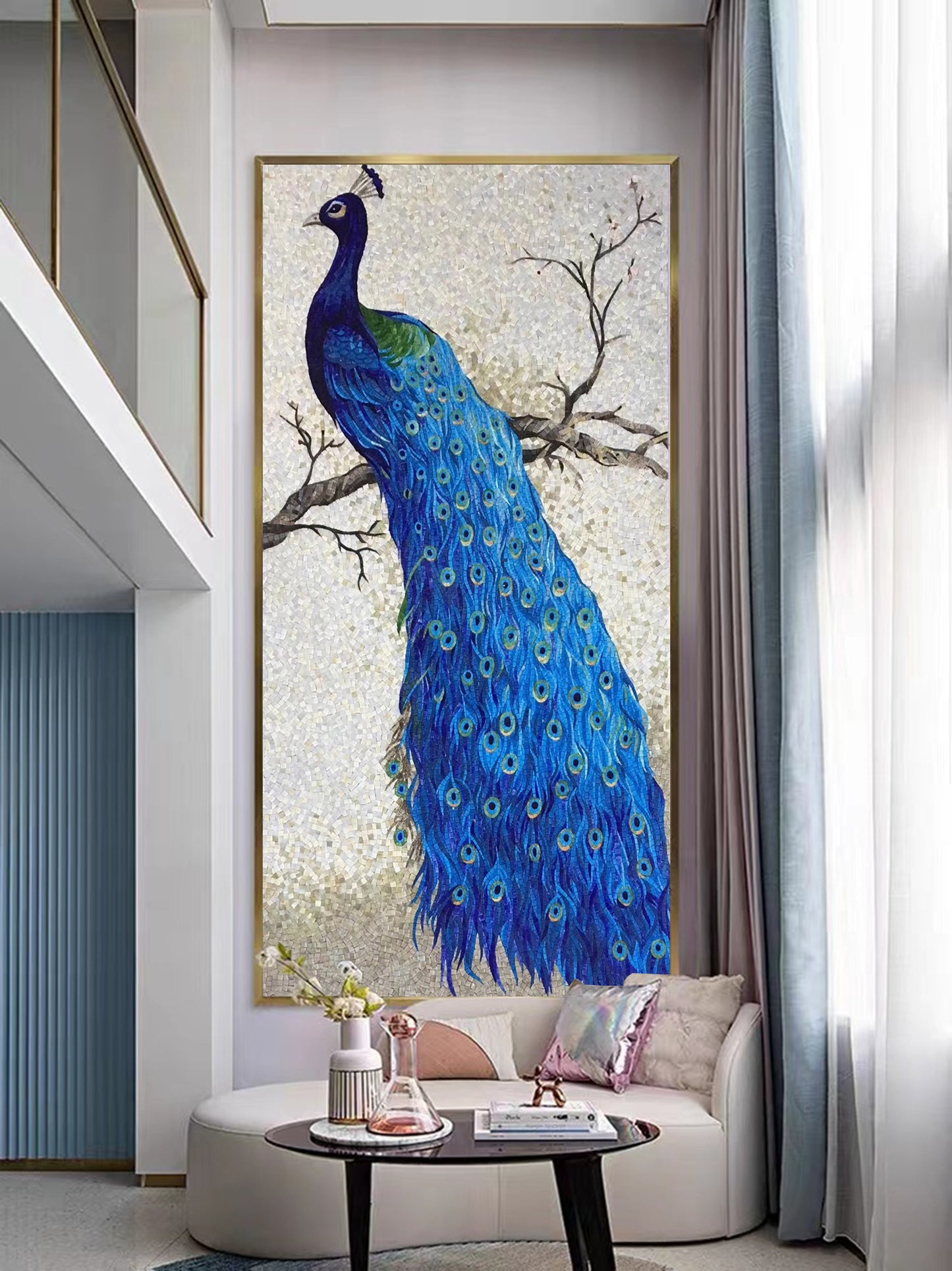 A Mosaic Art Peafowl Glass materials Custom made size AJ111