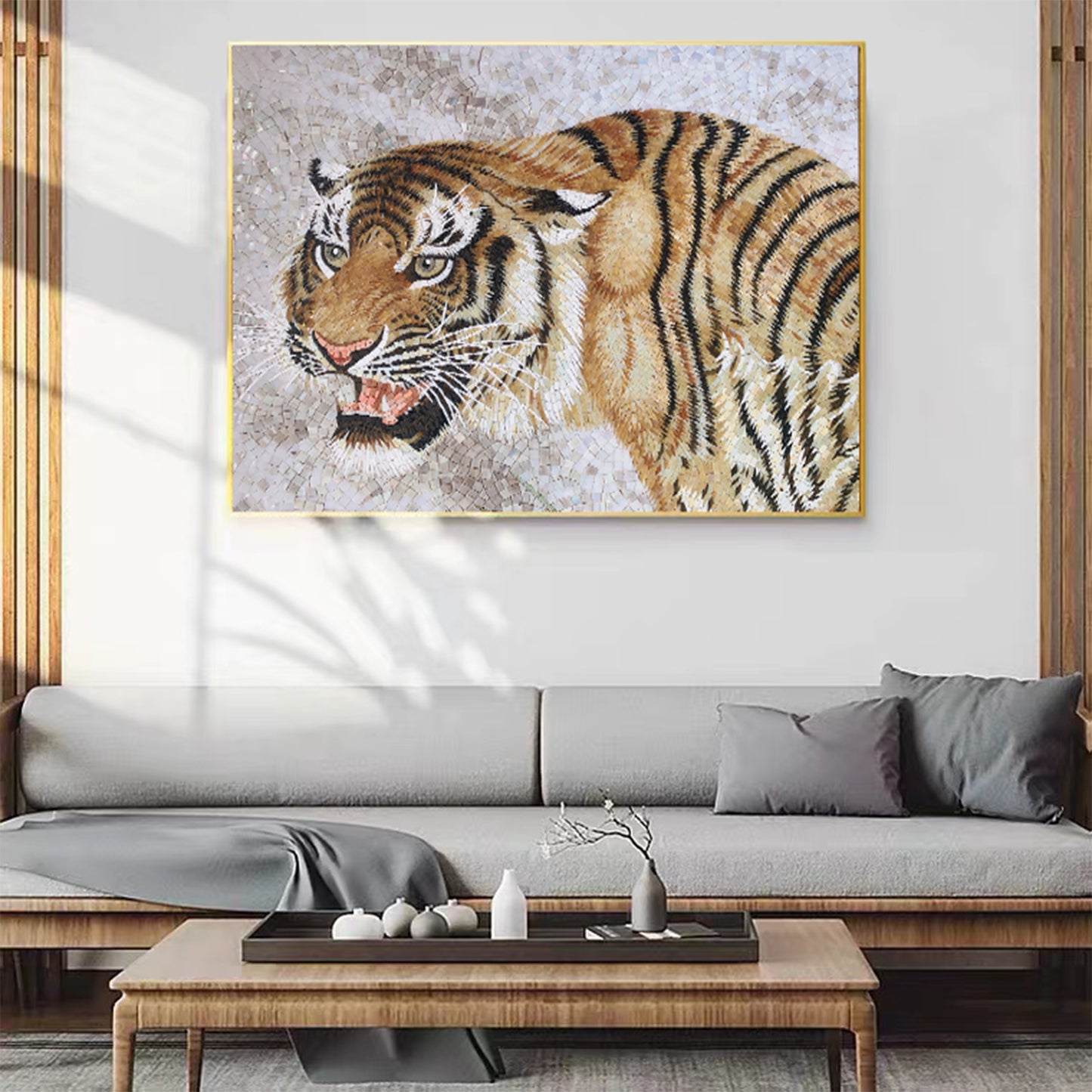 A Mosaic Art Tiger Glass materials Custom made size AJ127