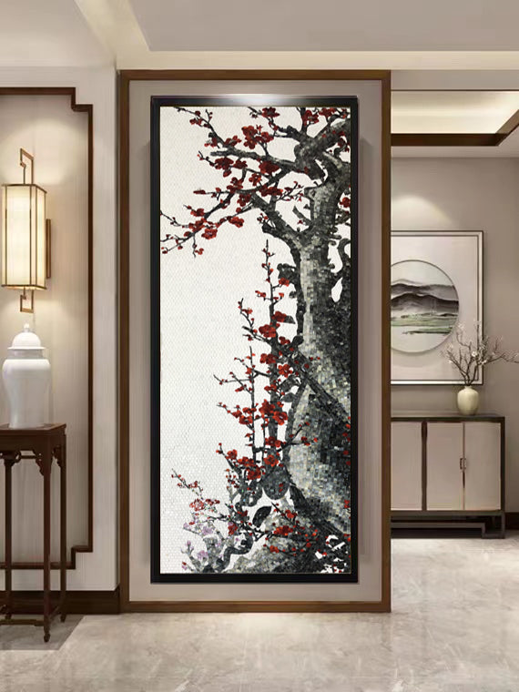 A Mosaic Art Plum blossom Glass materials Custom made size AJ129