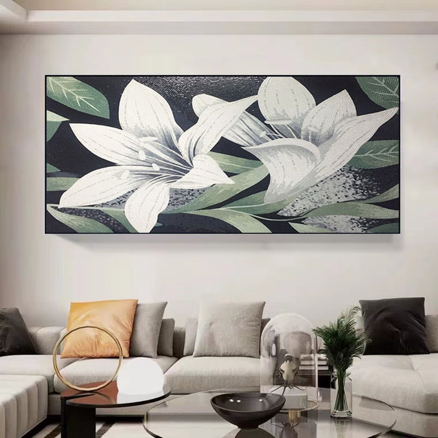 A Mosaic Art Blooming lily flower Glass materials Custom made size AJ76