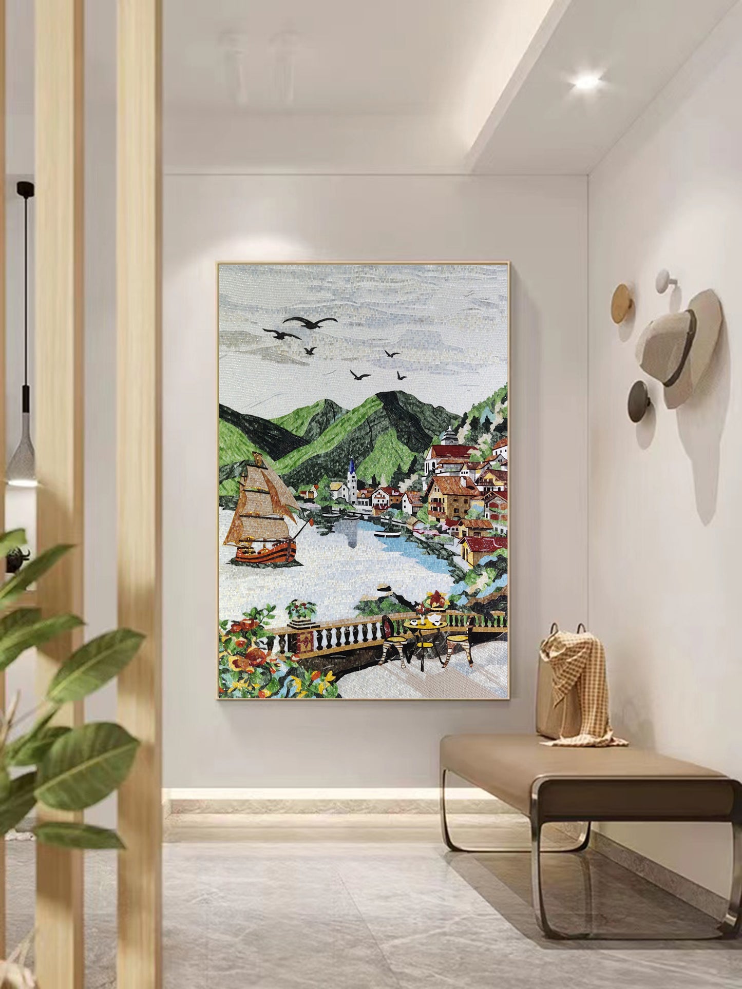 A Mosaic Art Town life Glass materials Custom made size AJ22