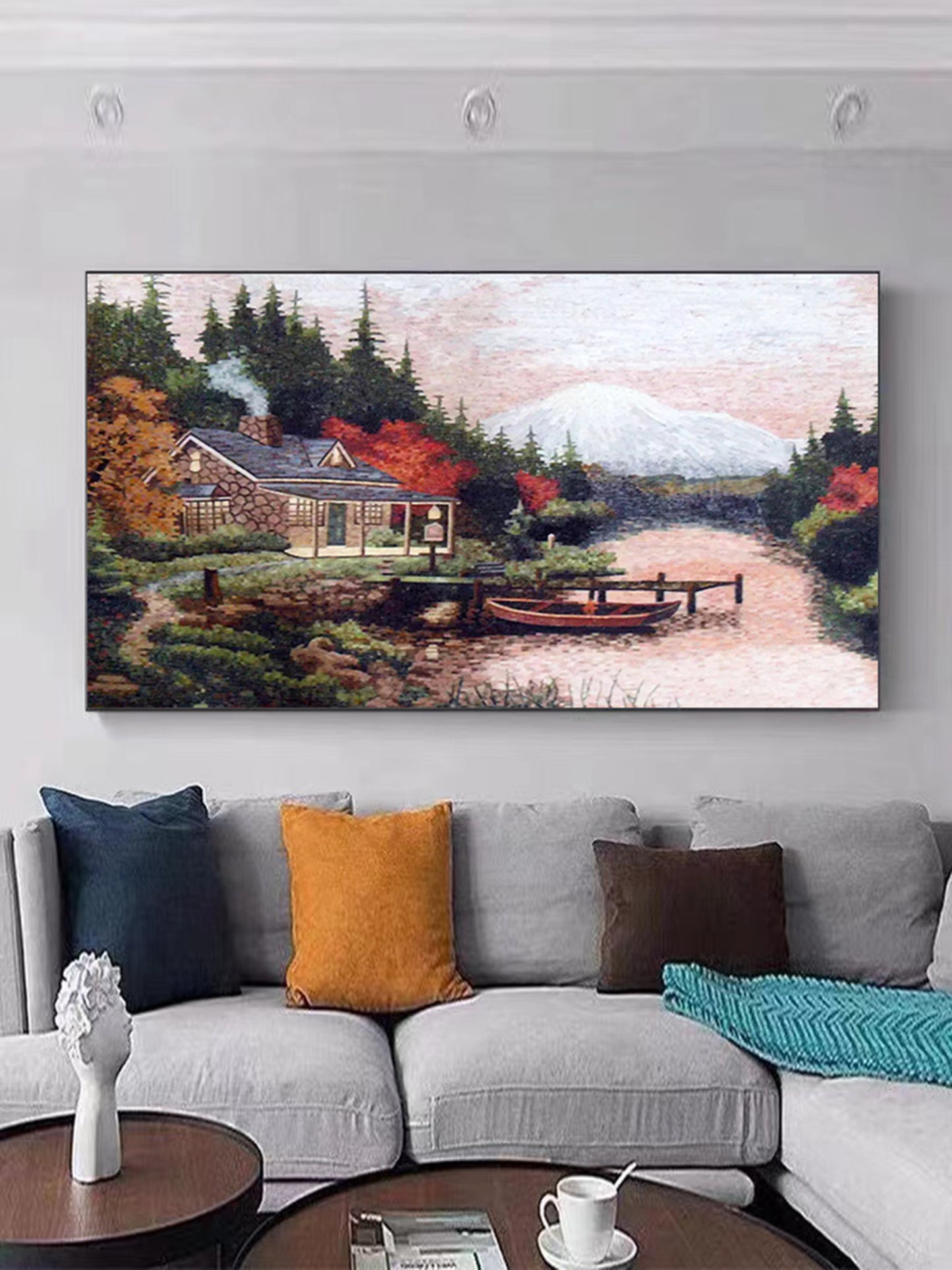 A Mosaic Art Mountain cabin Glass materials Custom made size AJ94