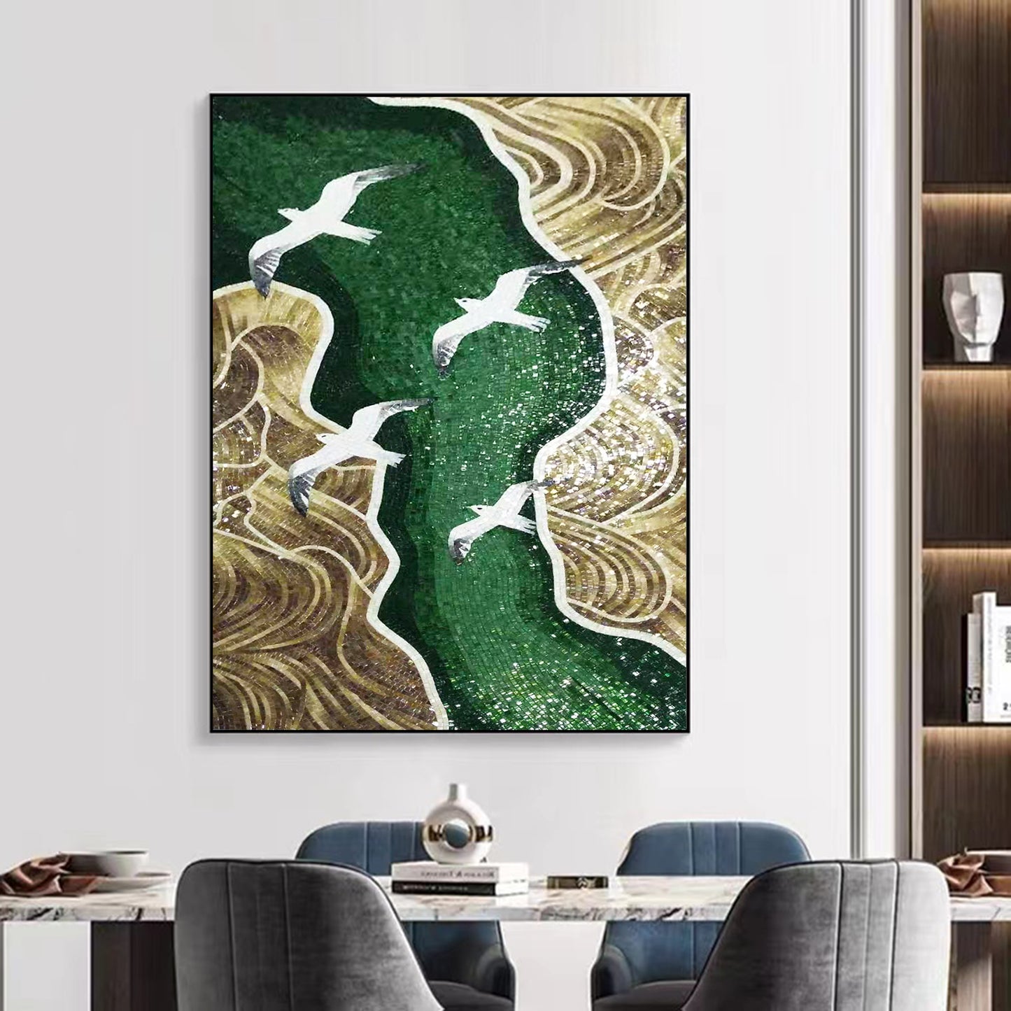 A Mosaic Art Flying Crane Glass materials Custom made size AJ98