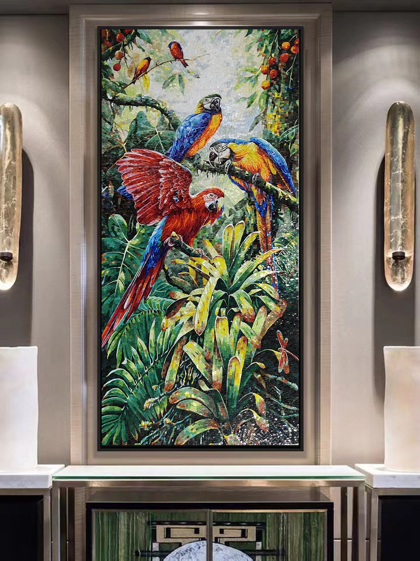 A Mosaic Art Lucky parrot Glass materials Custom made size AJ118