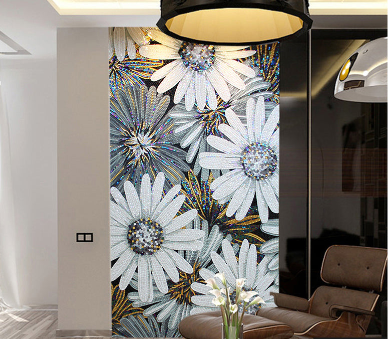 A Mosaic Art Flowers Glass materials Custom made size AJ2