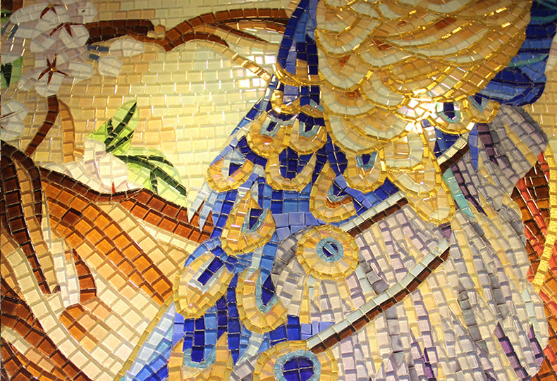 A Mosaic Art Golden peacock Glass materials Custom made size AJ8