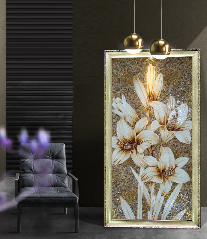 A Mosaic Art Golden Lily Glass materials Custom made size AJ5